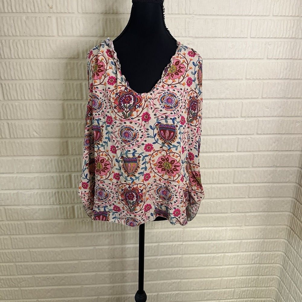Natural Life Ramona Sleeveless Top Pink Floral Sz XL Ruffle Detail Boho Prairie